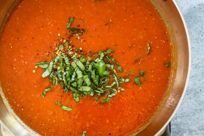 tomato sauce in the saucepan