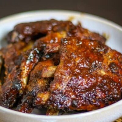 slow cooker ribs in a serving dish