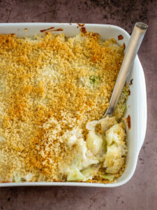 baking pan with scalloped cabbage