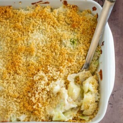 baking pan with scalloped cabbage