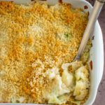 scalloped cabbage in baking dish