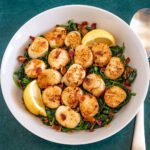 seared scallops, bacon, and spinach