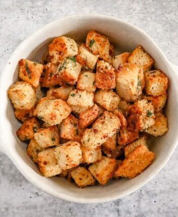 seasoned homemade croutons in a bowl