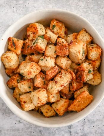 seasoned homemade croutons in a bowl