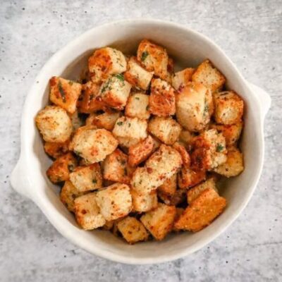 seasoned homemade croutons in a bowl