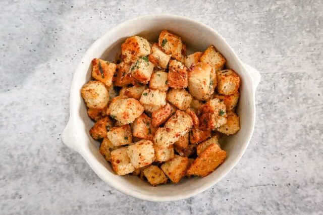 seasoned homemade croutons in a bowl