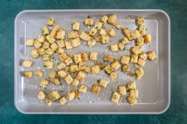 croutons on a baking sheet