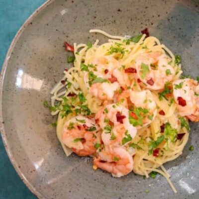 shrimp scampi on angel hair pasta