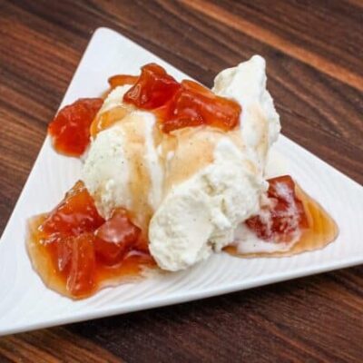 simple vanilla ice cream on a small dessert dish