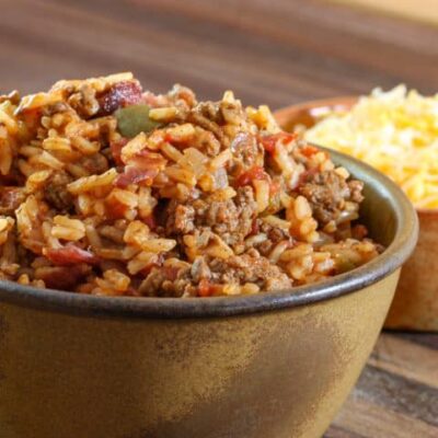spanish rice in serving bowl