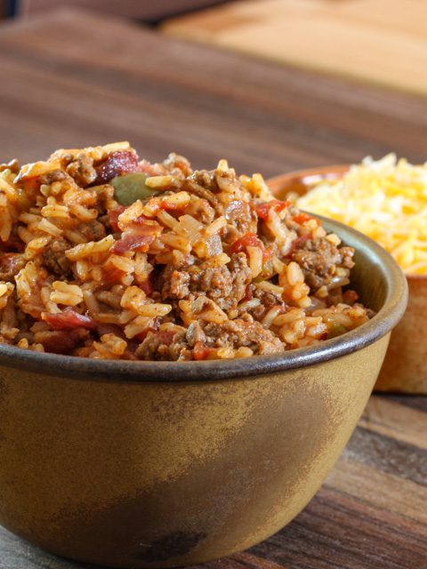 spanish rice in serving bowl