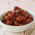 bowl with slow cooker meatballs