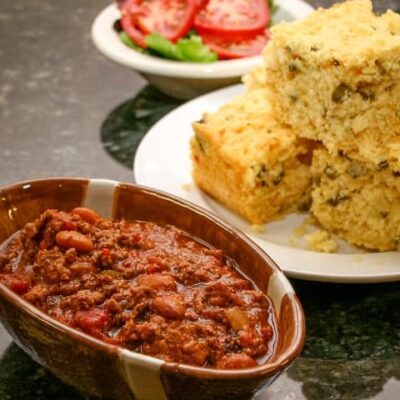 slow cooker chili and cornbread