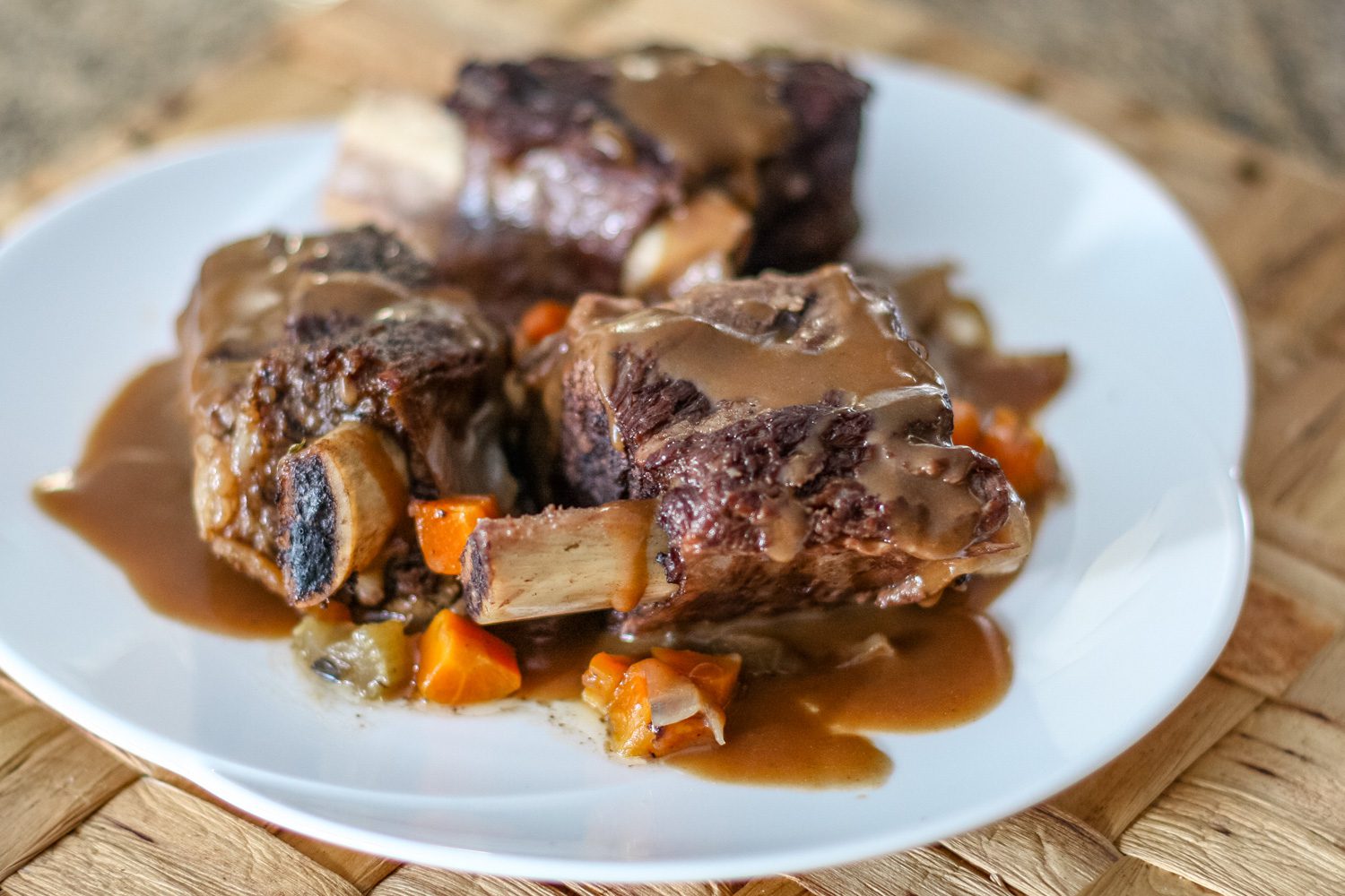 Serving platter with slow cooker braised short ribs