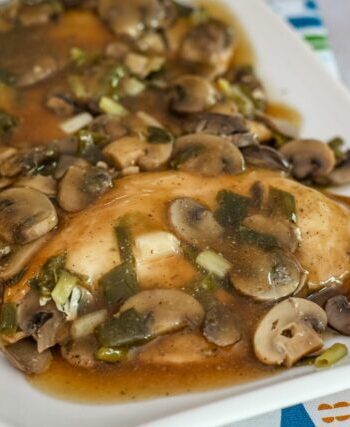 slow cooker chicken marsala on a serving tray