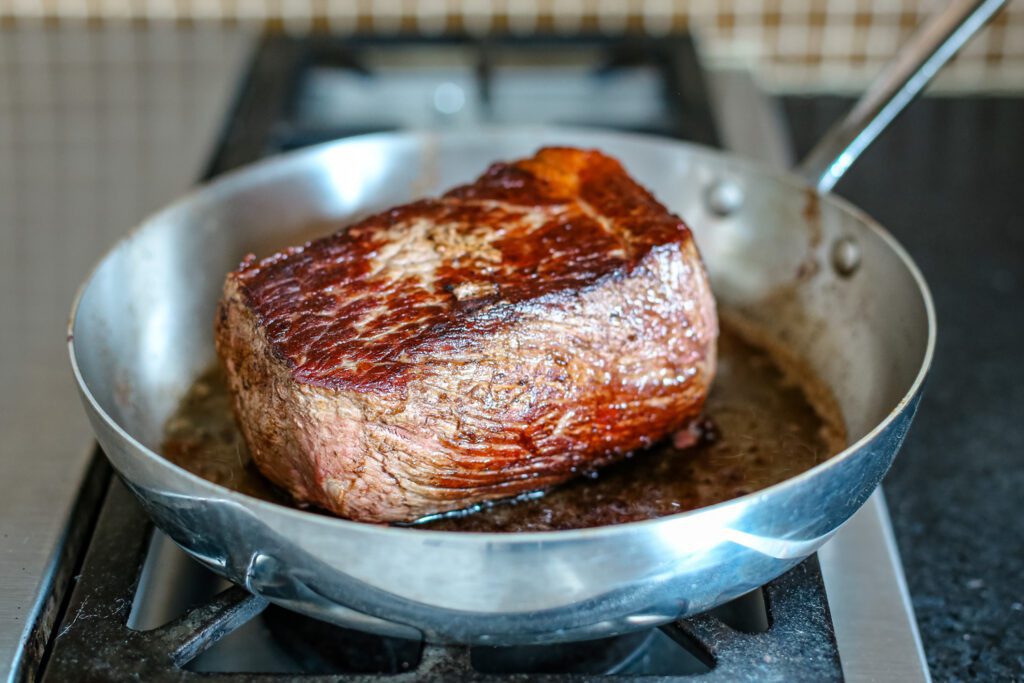 searing the beef pot roast