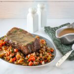 slow cooker pot roast and vegetables on a serving platter