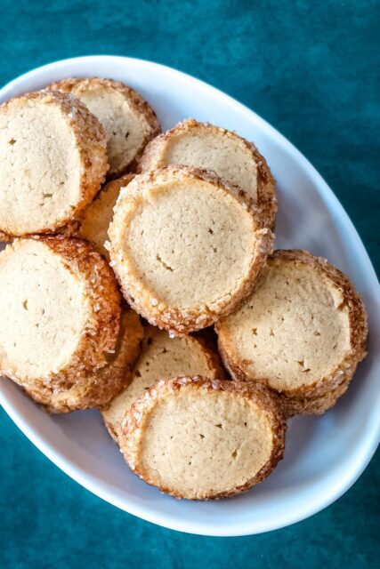 cinnamon sable cookies on a serving plate