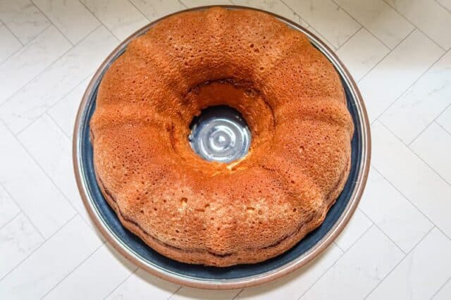 Invert the cake onto a rack or plate.