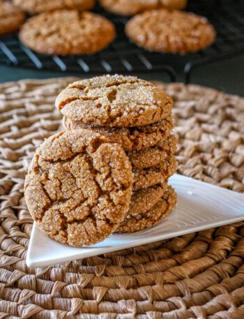 stack of molasses crinkles cookies