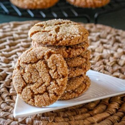 stack of molasses crinkles cookies