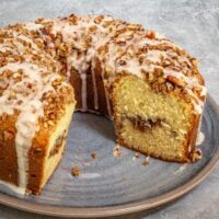 sour cream coffee cake with cinnamon streusel filling and topping