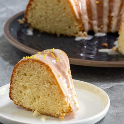 sour cream lemon cake on a plate
