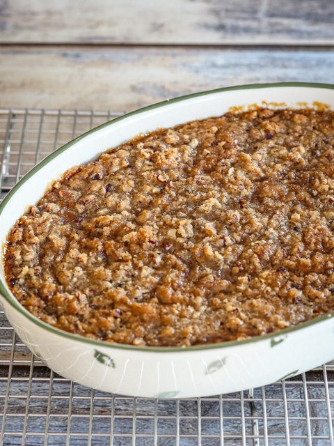 sweet potato casserole in a baking dish