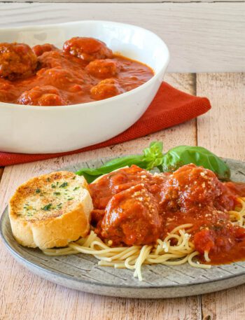 spaghetti and meatball meal on a plate