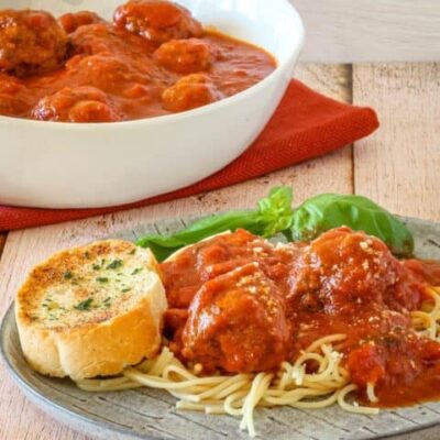 spaghetti and meatball meal on a plate