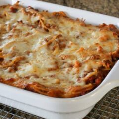 baked spaghetti casserole on a cooling rack