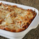 baked spaghetti casserole in baking dish