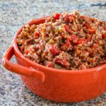 serving bowl with spanish rice