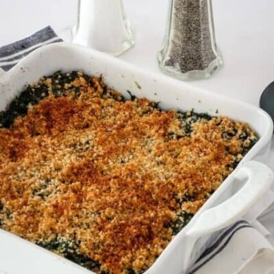 spinach casserole in the baking dish