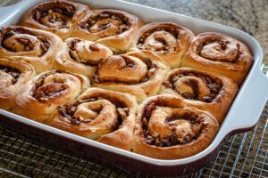 Sticky buns baked, fresh from the oven.