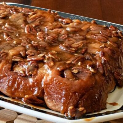 Sticky buns on a large platter