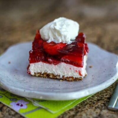 strawberry pretzel dessert on a plate