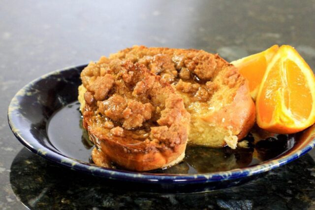 French toast baked with streusel topping