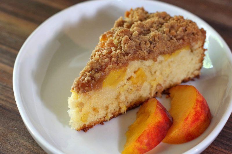 peach crumb cake with streusel topping