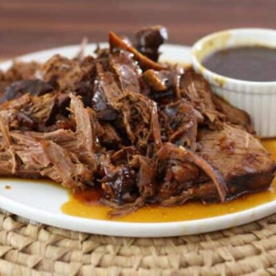sweet and sour oven braised pot roast on a platter