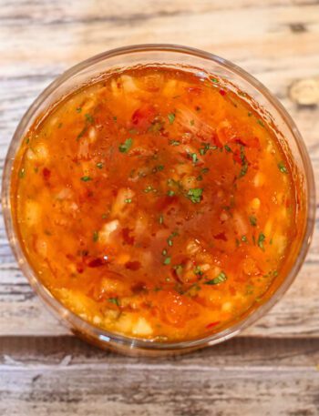 sweet and tangy dipping sauce in a small bowl