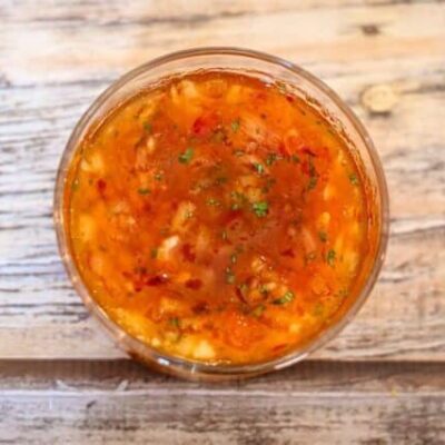 sweet and tangy dipping sauce in a small bowl