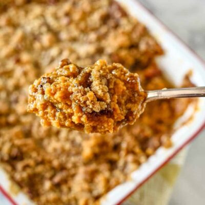 Baked tuna casserole with crispy breadcrumb topping.