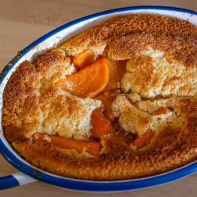 sweet potato cobbler in the baking dish