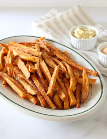 sweet potato fries on a serving plate