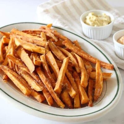 sweet potato fries on a serving plate