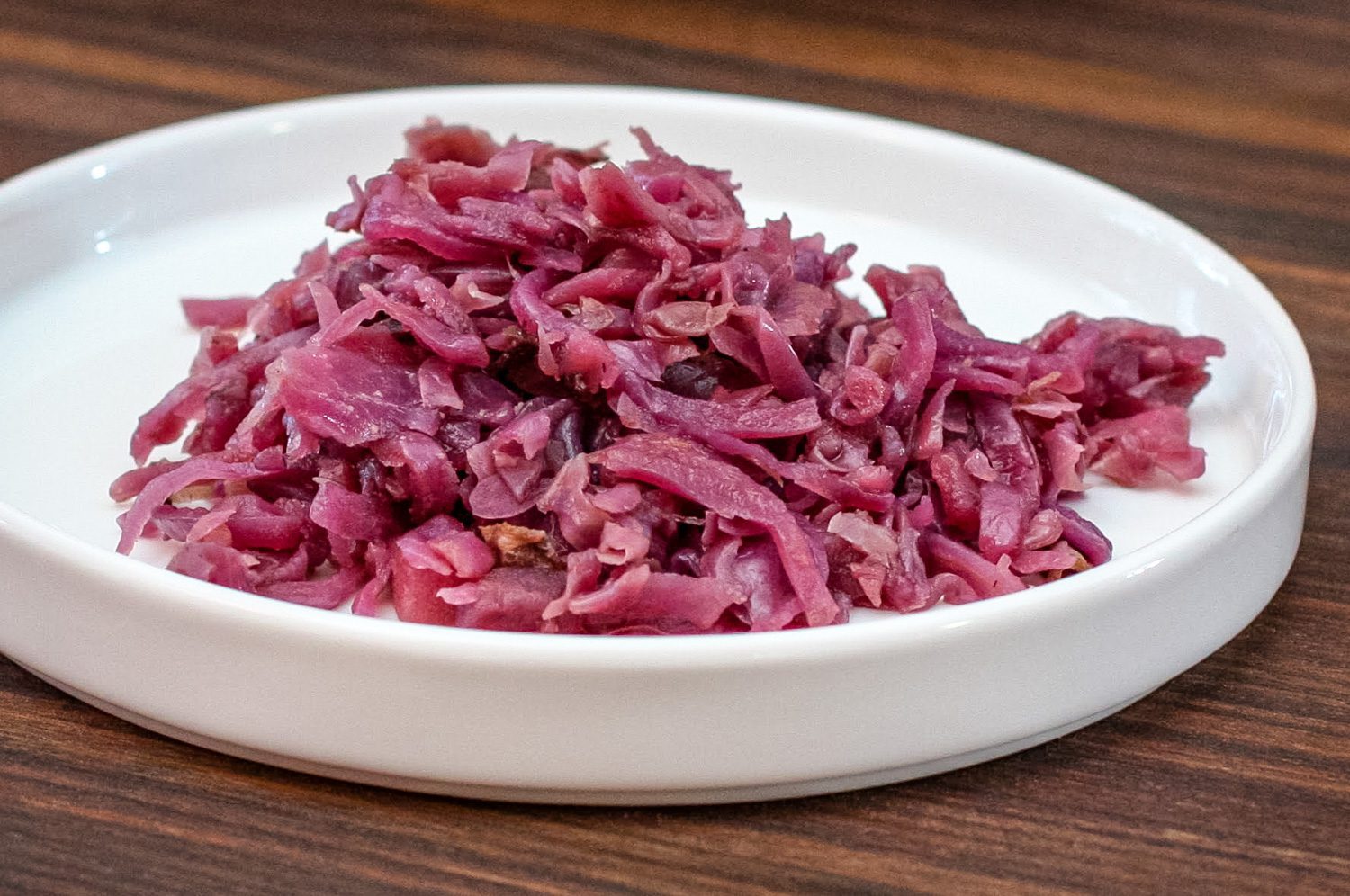 a plate with sweet and sour purple cabbage