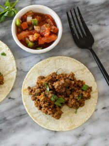 taco meat on a tortilla