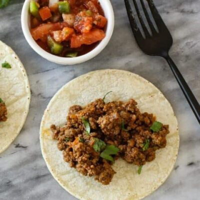 taco meat on a tortilla