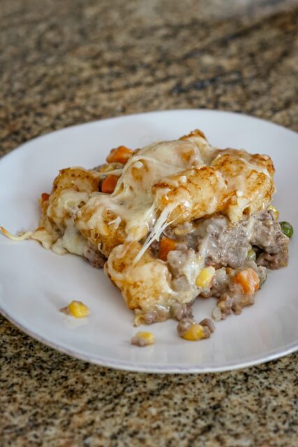 A plate of tater tot casserole